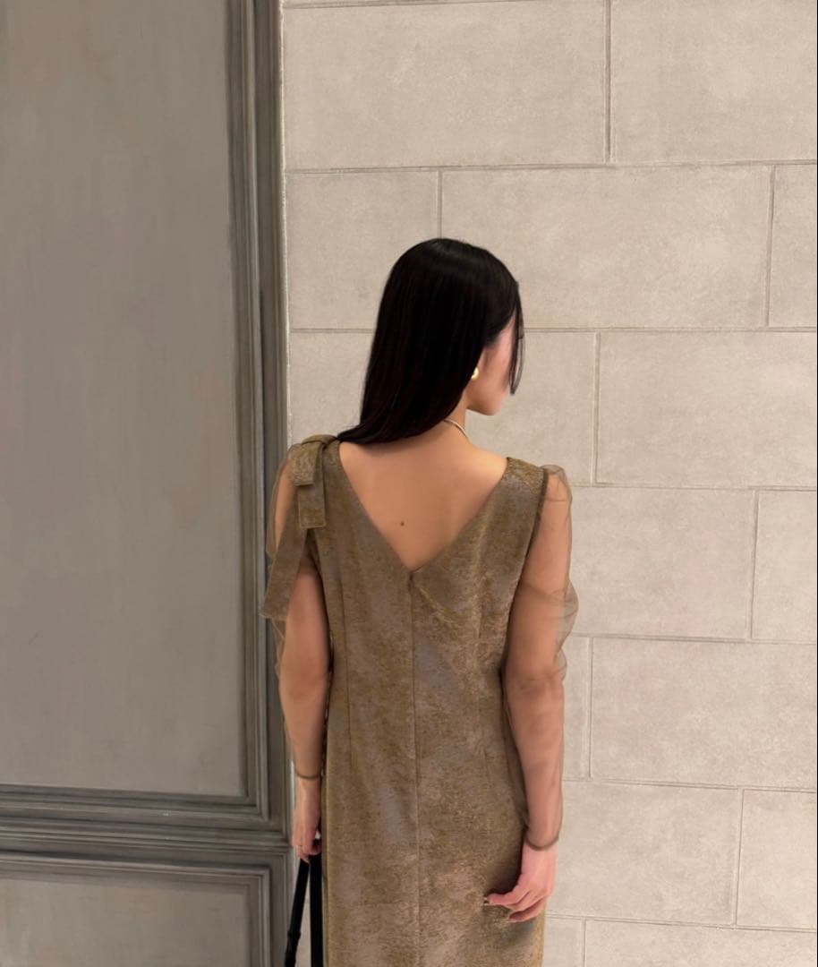 LE'RURE Shoulder ribbon jacquard dress