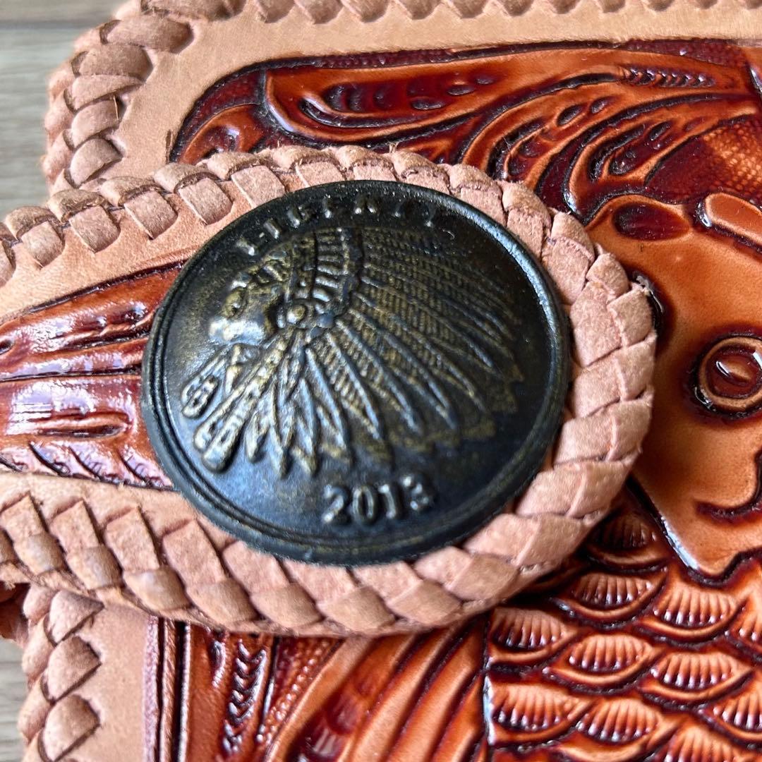 【新品】本革 牛革 カービング バイカーズウォレット ハンドメイド 長財布