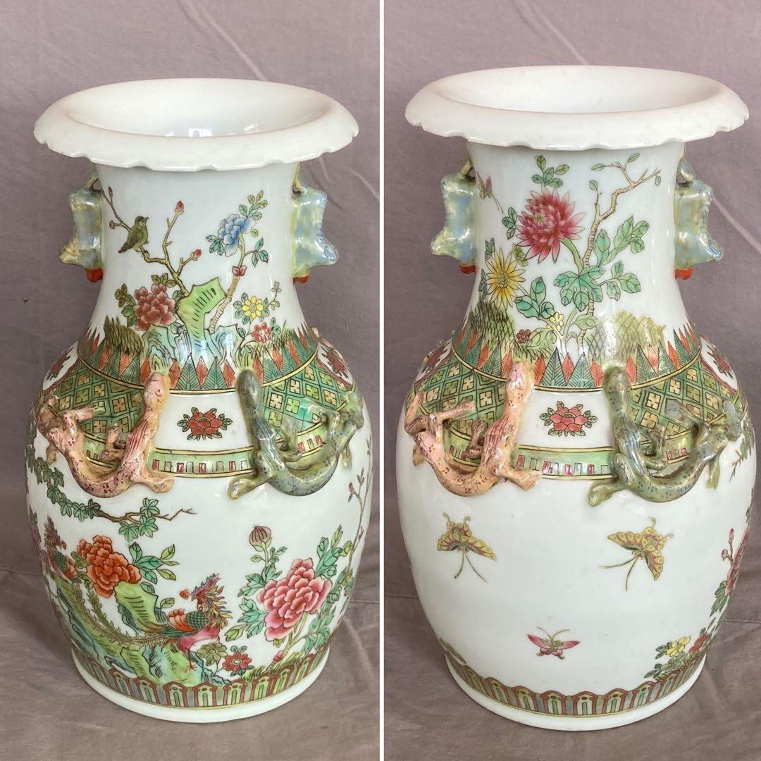 海】粉彩 乾隆年製 満面手絵 開窓 人物庭園図 特大花瓶 70年代 中国美術品