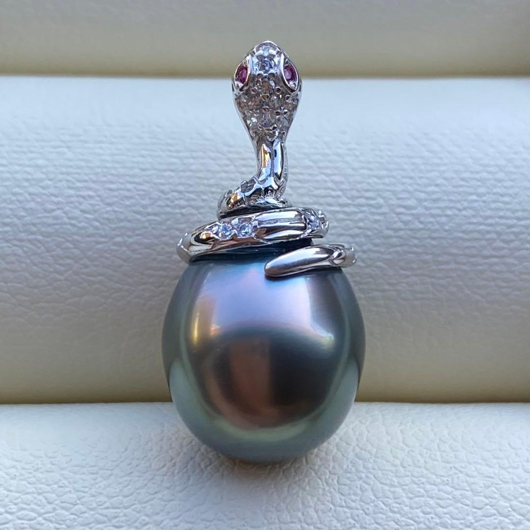 ご専用本真珠南洋黒蝶真珠ネックレストップ12.7*10.7mmグリーンPT941