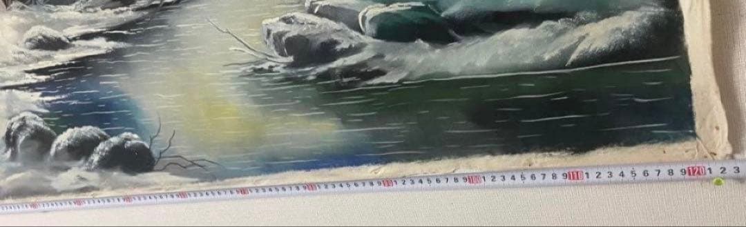 中国古美術・旧藏・近現代・吳冠中款・金箋・山水風景画・中堂掛軸・純