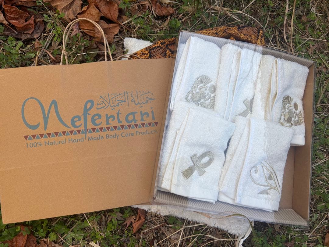 Nefertari 100%エジプトコットンタオルセット|ギフトBOX＆紙袋付き