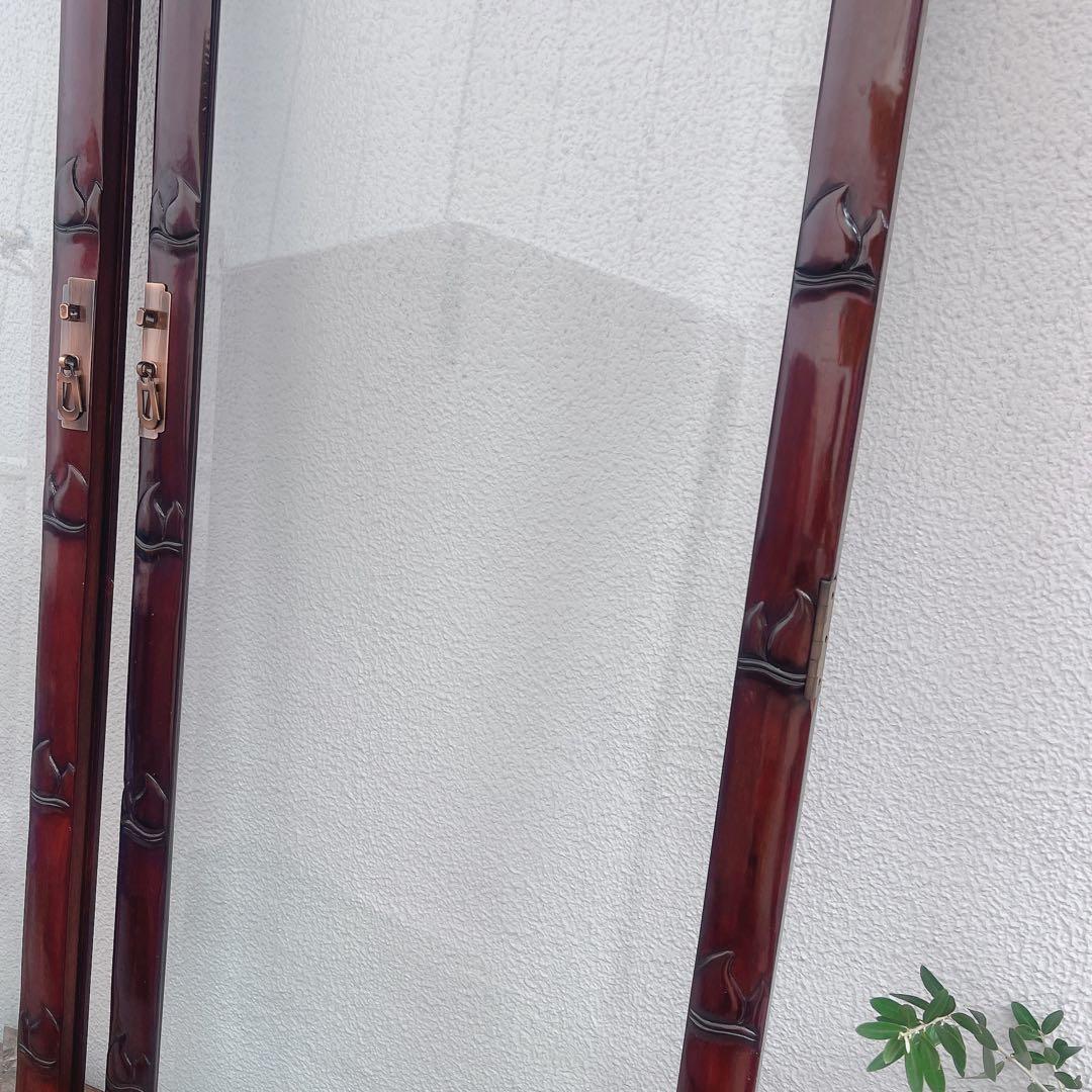 美品 中国の古い装飾扉 ドア 竹模様 木製 観音扉 両面ガラス 建具