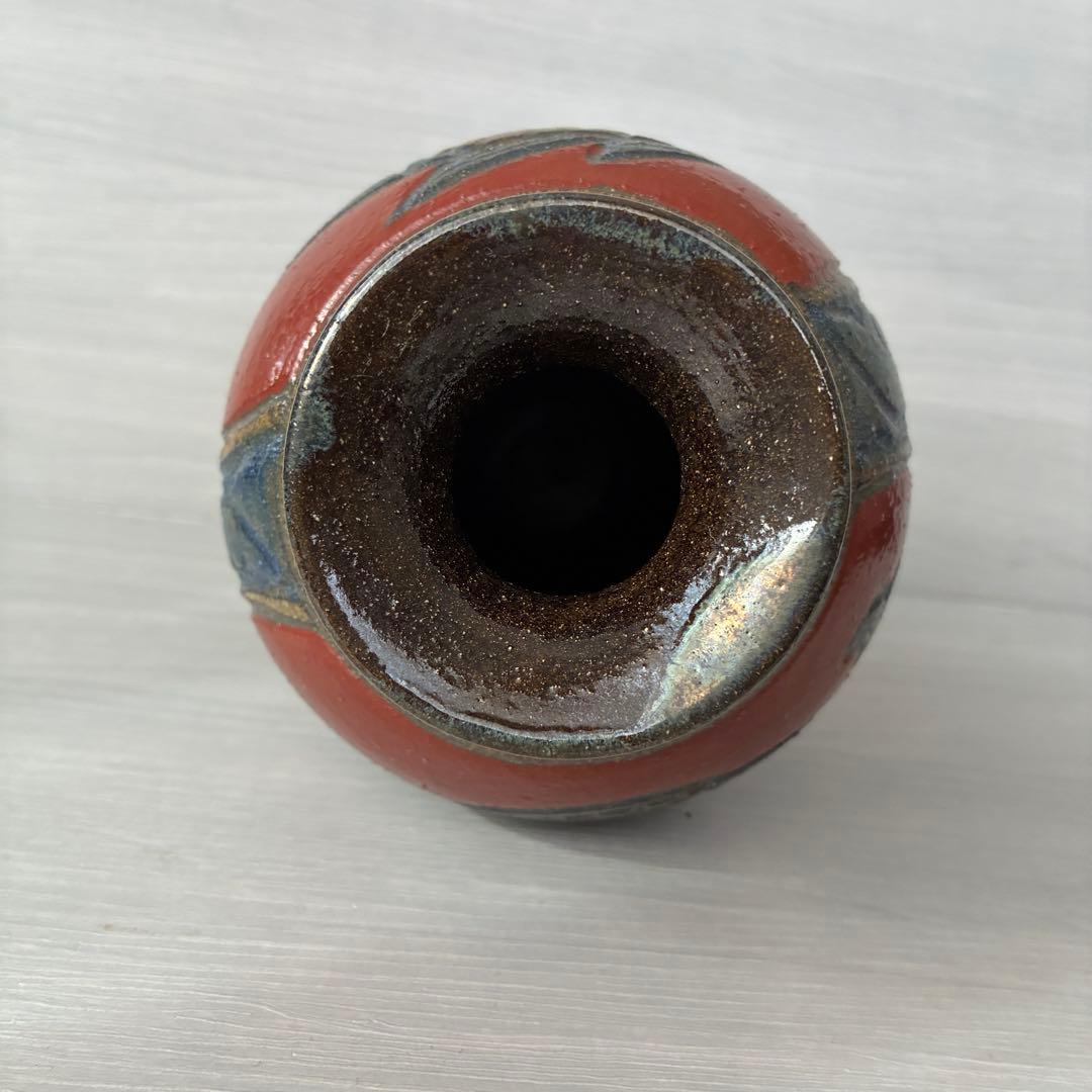 壺屋焼　小橋川清正　赤絵　魚紋　花瓶　沖縄　花器　インテリア　壺　工芸品
