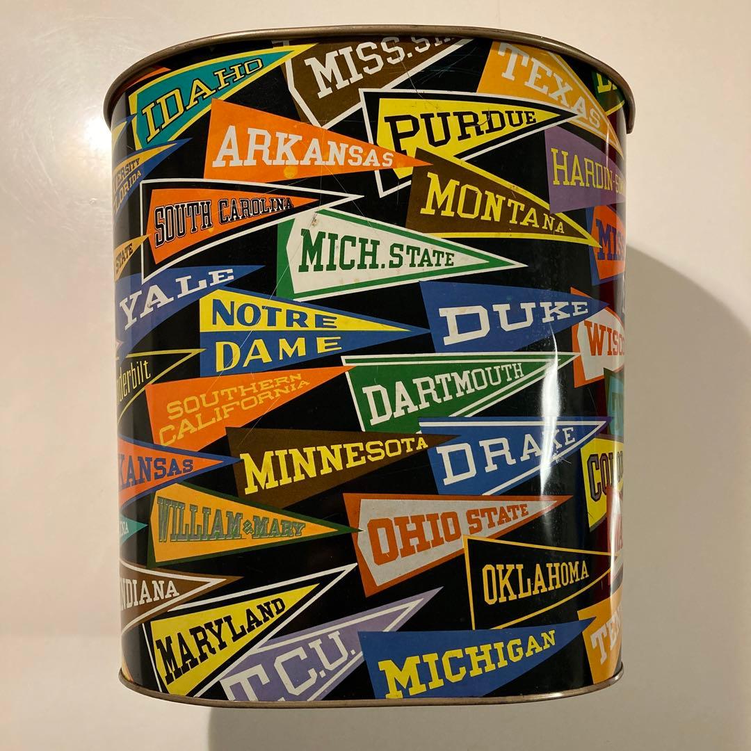 ビンテージカレッジ缶ゴミ箱ペナントアンティーク缶