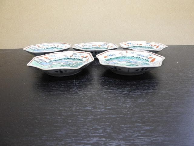 伊万里 色絵八角小皿 5客 MA299