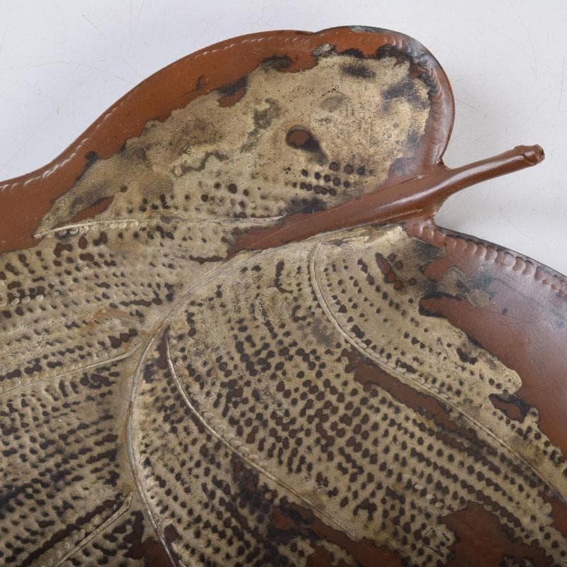 高岡銅器 西村義光作 鋳銅 葉形 盆 共箱 V 8542