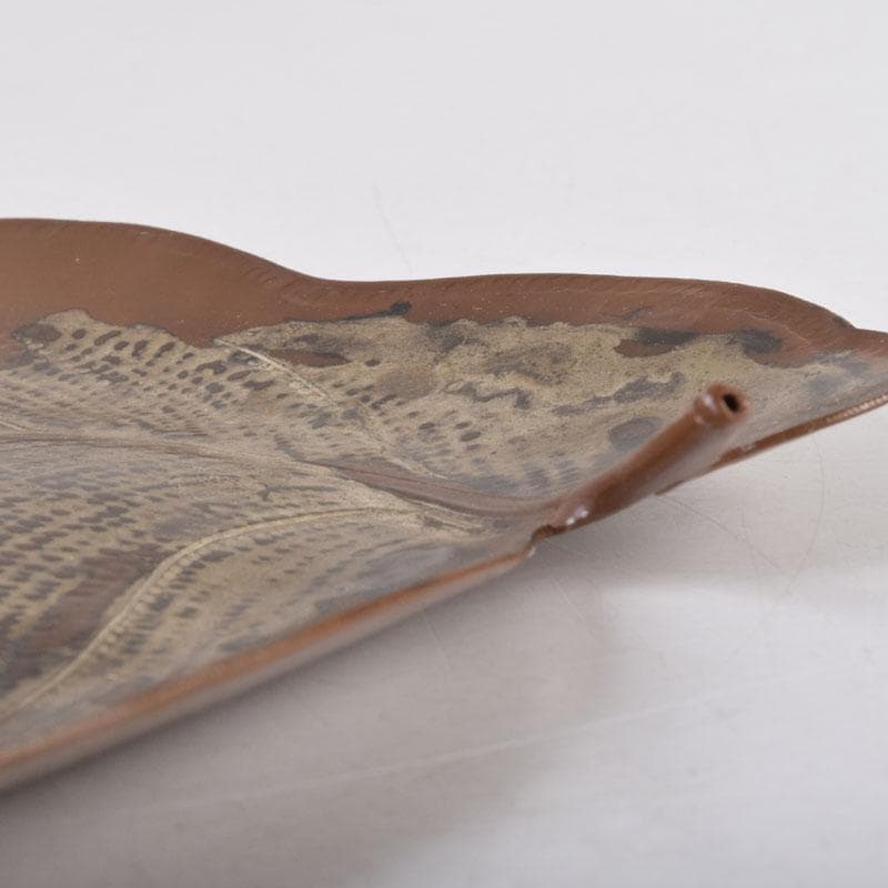 高岡銅器 西村義光作 鋳銅 葉形 盆 共箱 V 8542