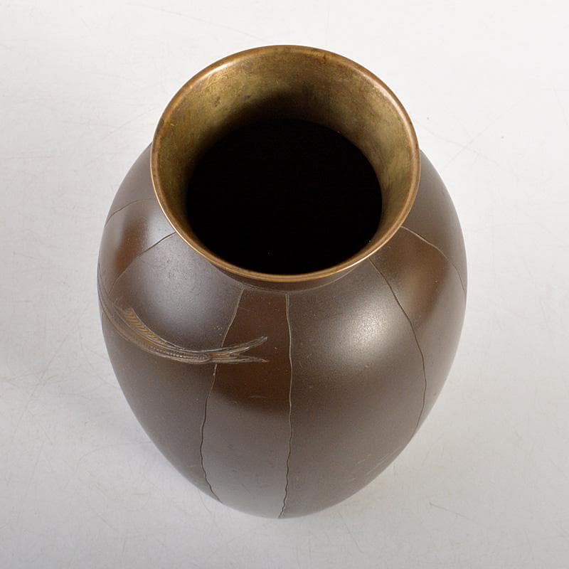 精金堂作　魚彫　宣徳銅花瓶　花入　共箱　V　5985C