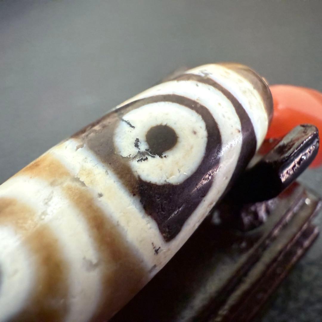 チベット 西蔵 変形四眼天珠 ジービーズ ancient 朱砂｜中国美老礦朱砂