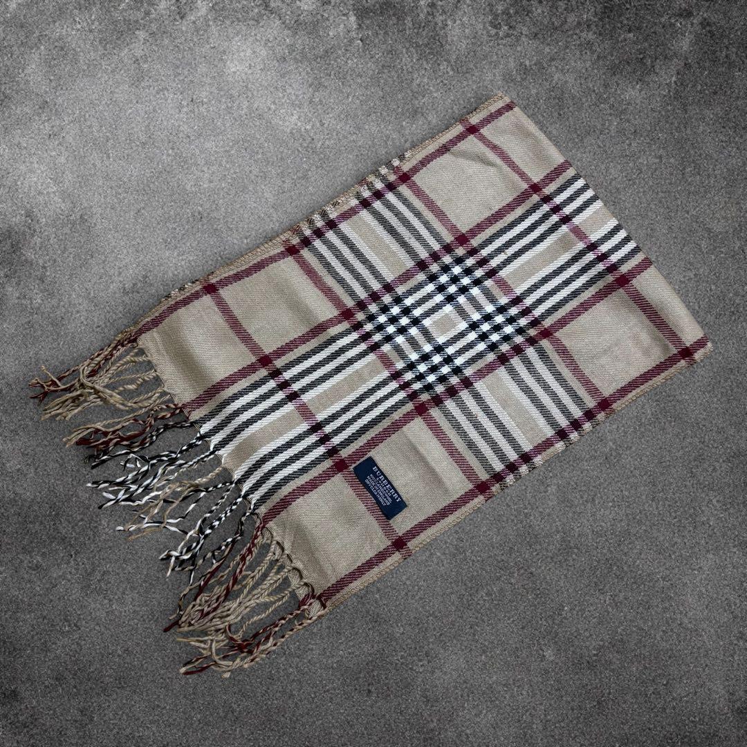 O44】英国製BURBERRYロンドンラムウール100%ノバチェックマフラー