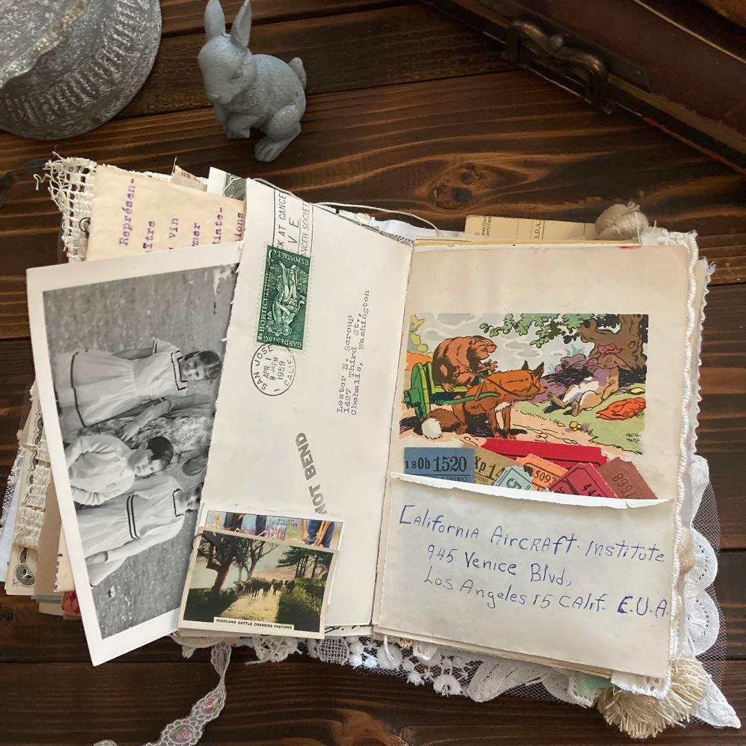 junk journal ジャンクジャーナル雑記帳　平袋　紙ものセット付き