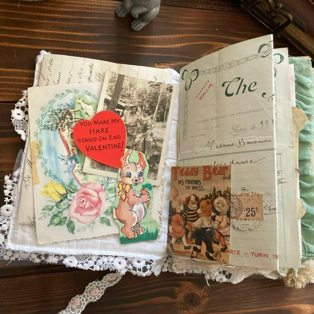 junk journal ジャンクジャーナル雑記帳　平袋　紙ものセット付き