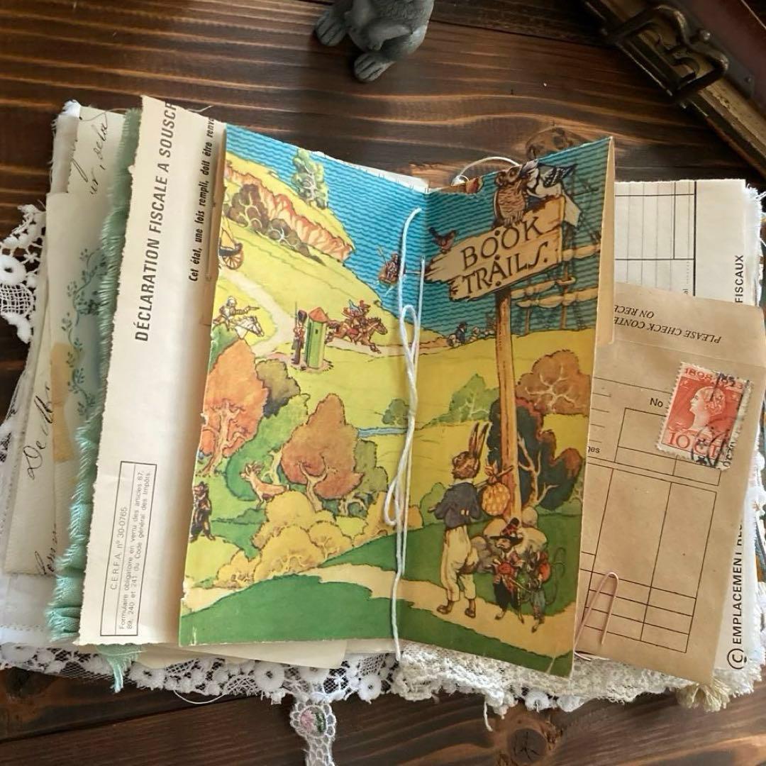 junk journal ジャンクジャーナル雑記帳　平袋　紙ものセット付き