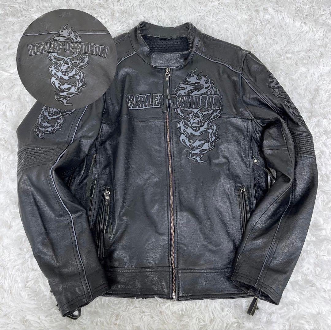 極美品 ハーレーダビットソン シングル ライダース レザー スカル