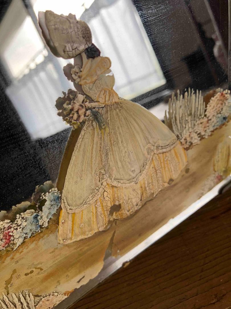 英国アンティークミラー/鏡/ハンドペイント イングリッシュガーデン H34