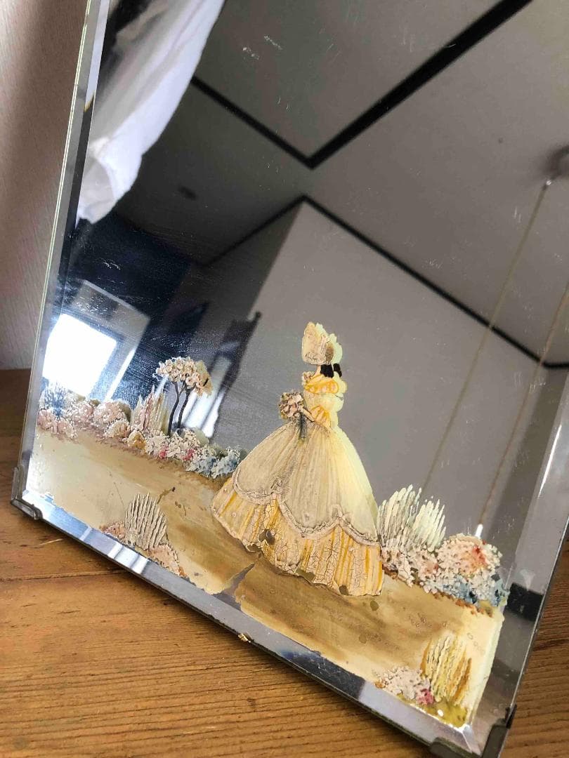 英国アンティークミラー/鏡/ハンドペイント イングリッシュガーデン H34