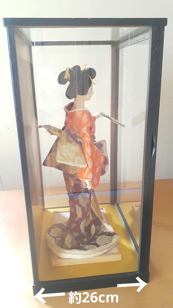 日本人形 舞扇 ガラスケース付き 昭和アンティーク雑貨インテリア 芸子