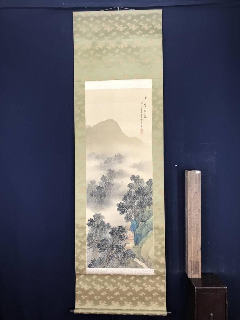 【真作】赤松雲嶺/山亭時鳥図/青緑山水人物図/掛軸☆宝船☆AB-584