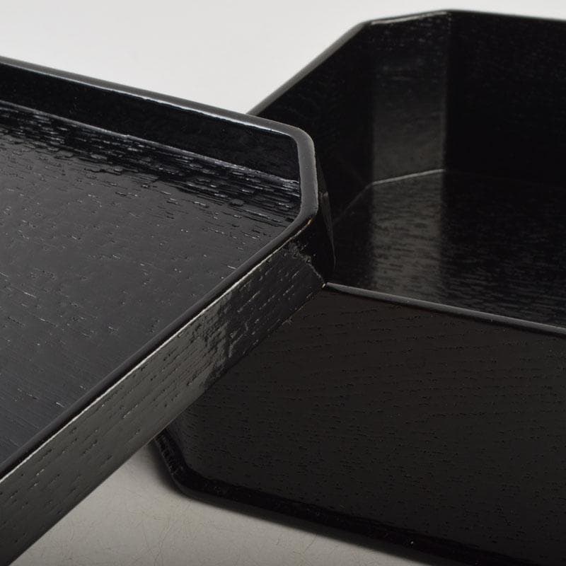 和食器　黒漆　松葉蒔絵　柿合　折曲重箱　5点　C　8573A