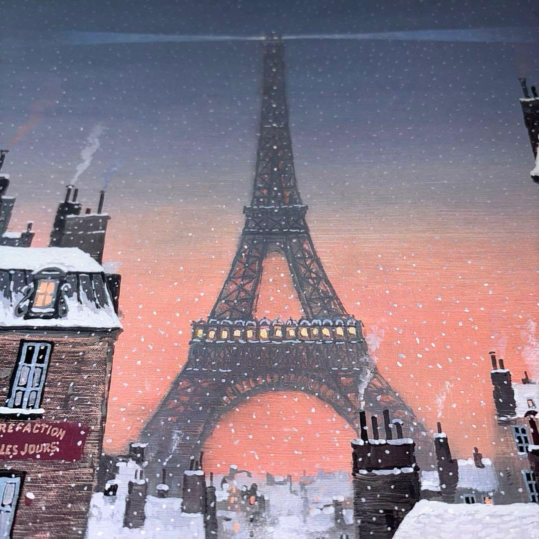 ミッシェル ドラクロワ 夕暮れのエッフェル塔 額入りポスター - 絵画一