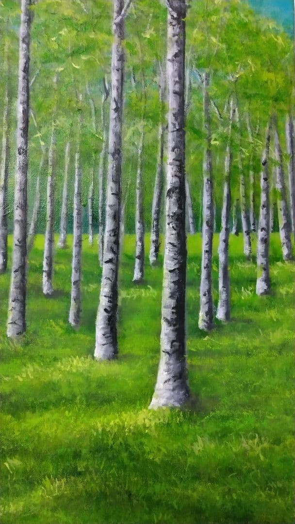 【なないも】油彩画「白樺林」P20 絵画 油絵 風景画 原画