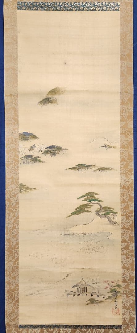 【近江八景図 双幅】狩野友甫宴信 1009 滋賀 掛け軸 肉筆 江戸狩野