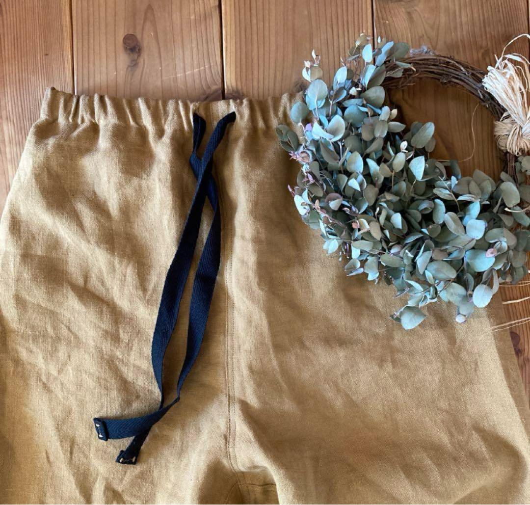 秋new♪＊ハンドメイド＊もんぺパンツ　サルエル起毛リネン　キャメルからしＬ