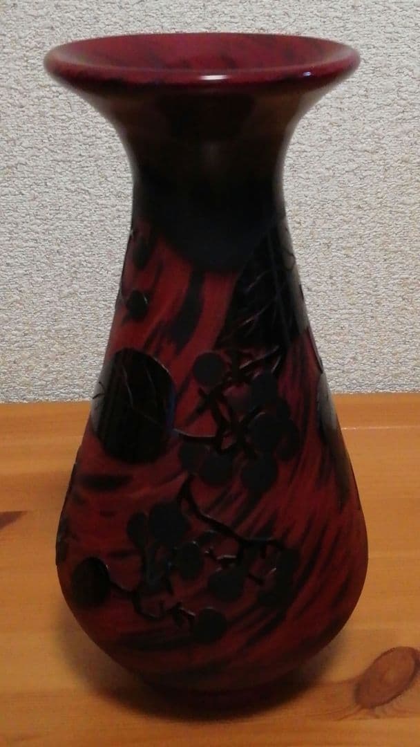 大川恵司作 彫刻 硝子 花図 花入 共箱 栞付 花瓶