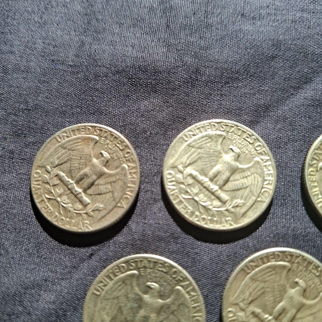 アメリカ、1964年発行の25セント銀貨(銀90％)、5枚