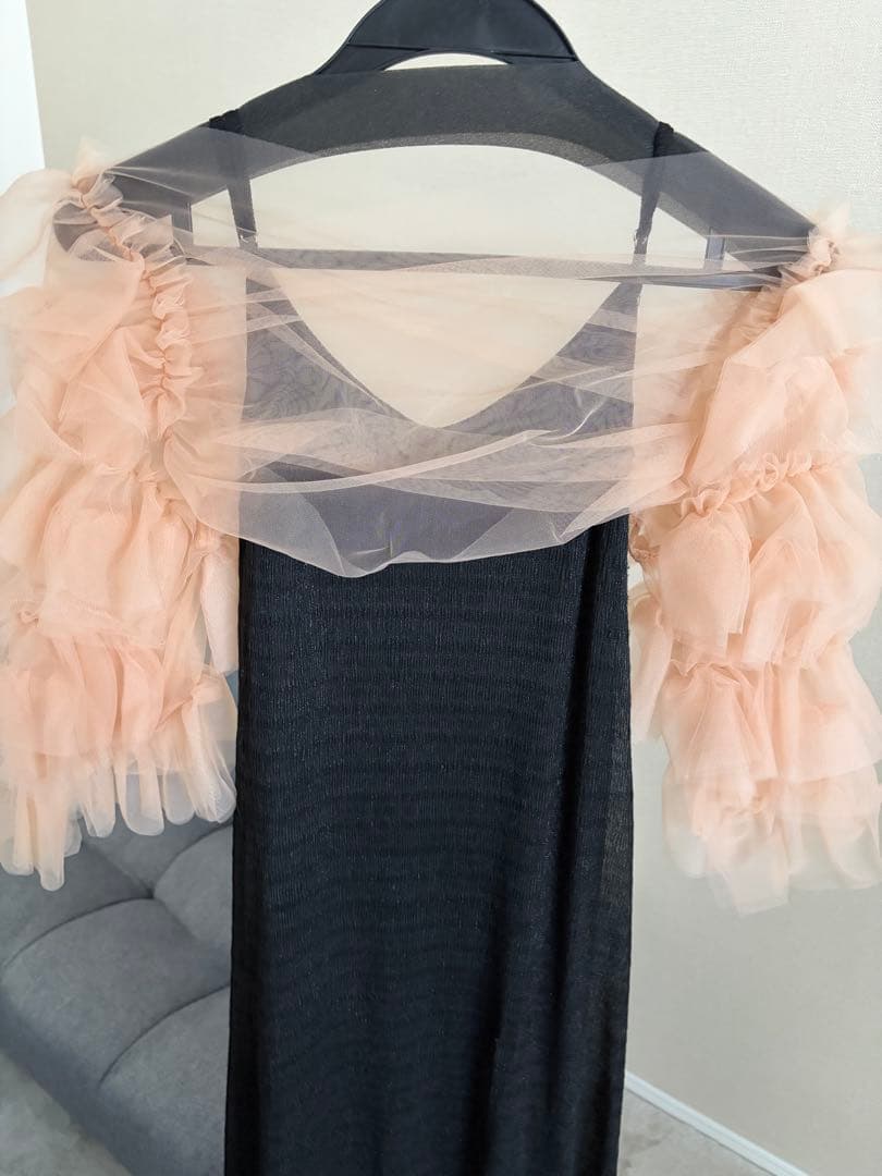 LEJA ティアードフリルチュールボレロワンピースドレス結婚式パーティー S