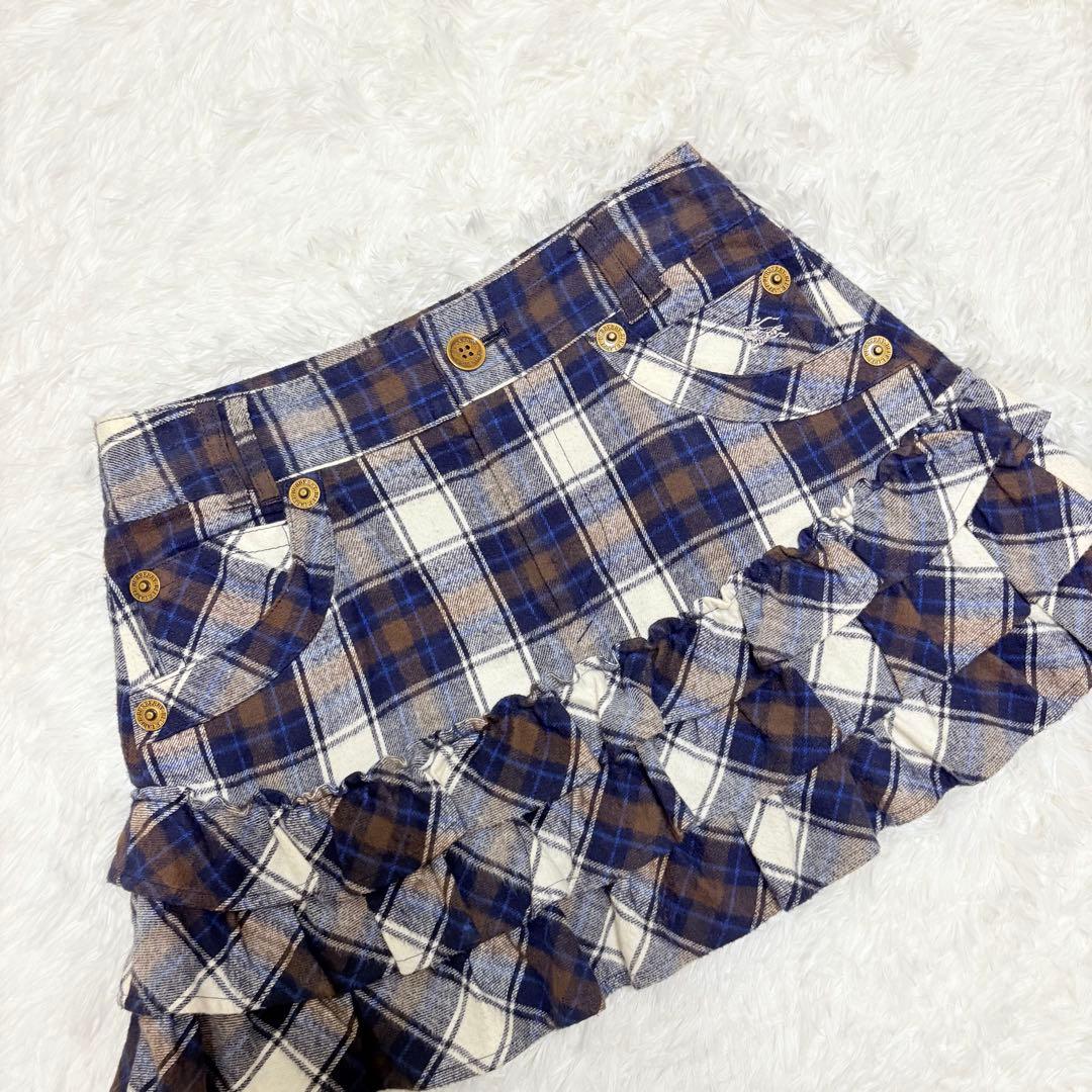 BURBERRY チェック　フリルミニスカート　Y2K 平成ファッション　ブルー