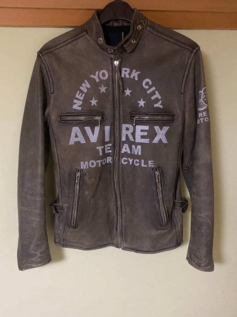 AVIREX ダークブラウン レザーライダースジャケットM AVIREX レザー ジャケット シングルライダース ヴィンテージ加工 M