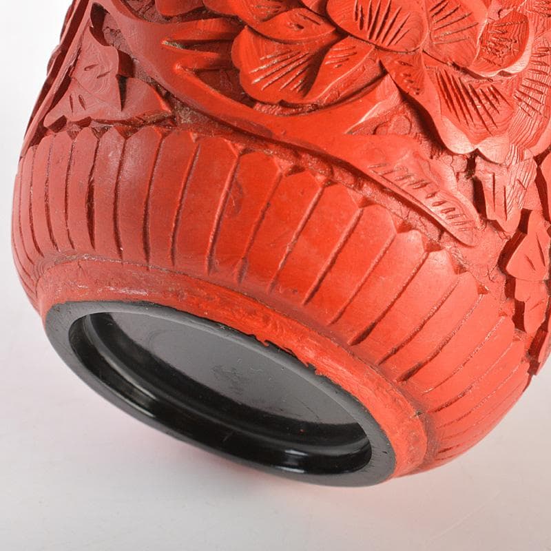 中国　堆朱　牡丹文　茶器　蓋物　棗　V　6434