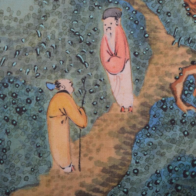 掛軸 田能村正東山人画賛 山水人物漢詩図 共箱 C 8679A