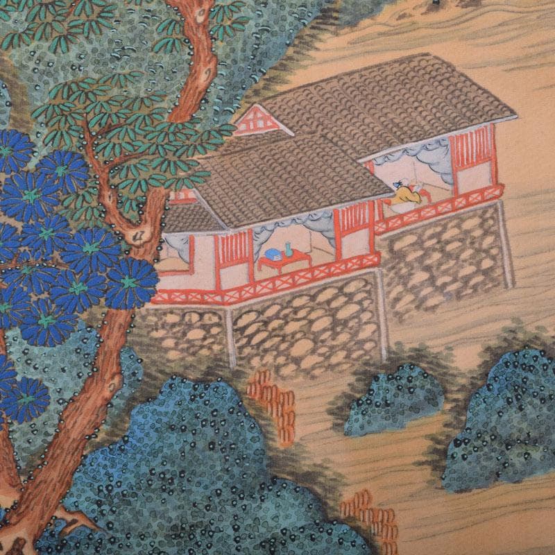 掛軸 田能村正東山人画賛 山水人物漢詩図 共箱 C 8679A