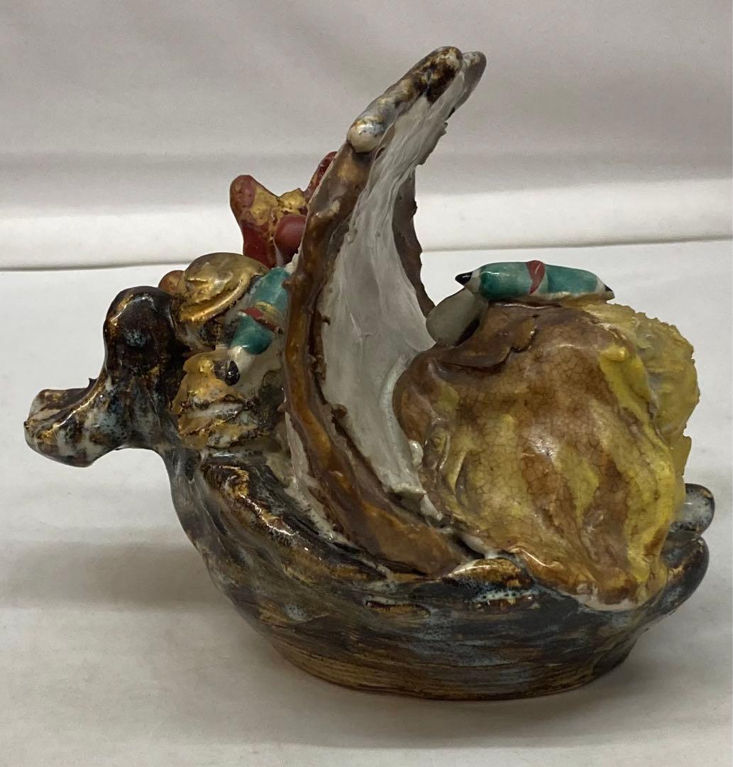 B192s 「宝船 置物」浅見安兵衛作 共箱 京焼 床飾