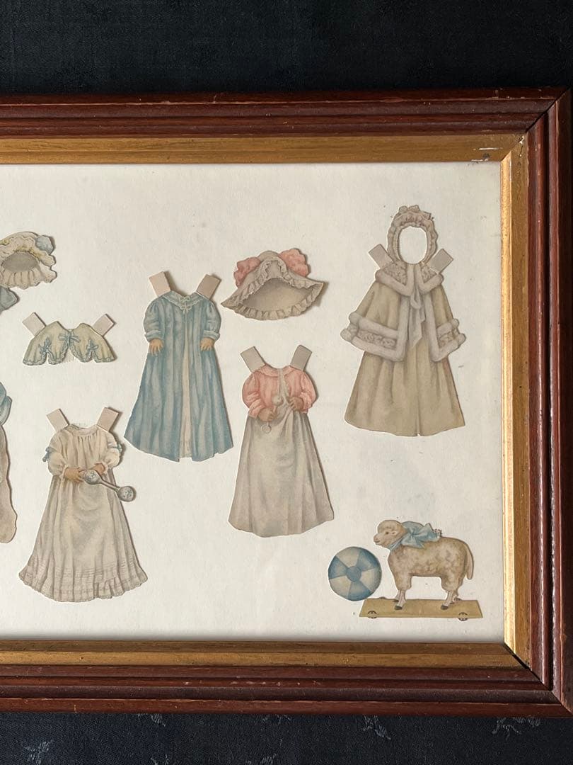 アンティークヴィクトリアンガラスフレーム壁掛け額装飾ペーパードール