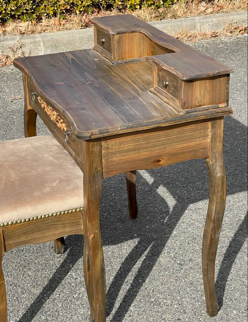 洋風 アンティークデスク 木製 軽量 テーブル イスセット洋風