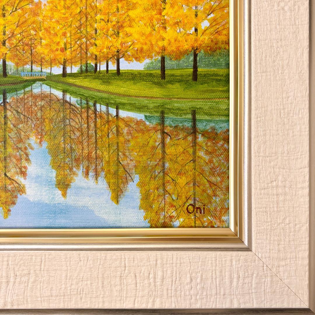 アクリル画　原画　「オータムパーク02」額縁付き　F4サイズ　風景画