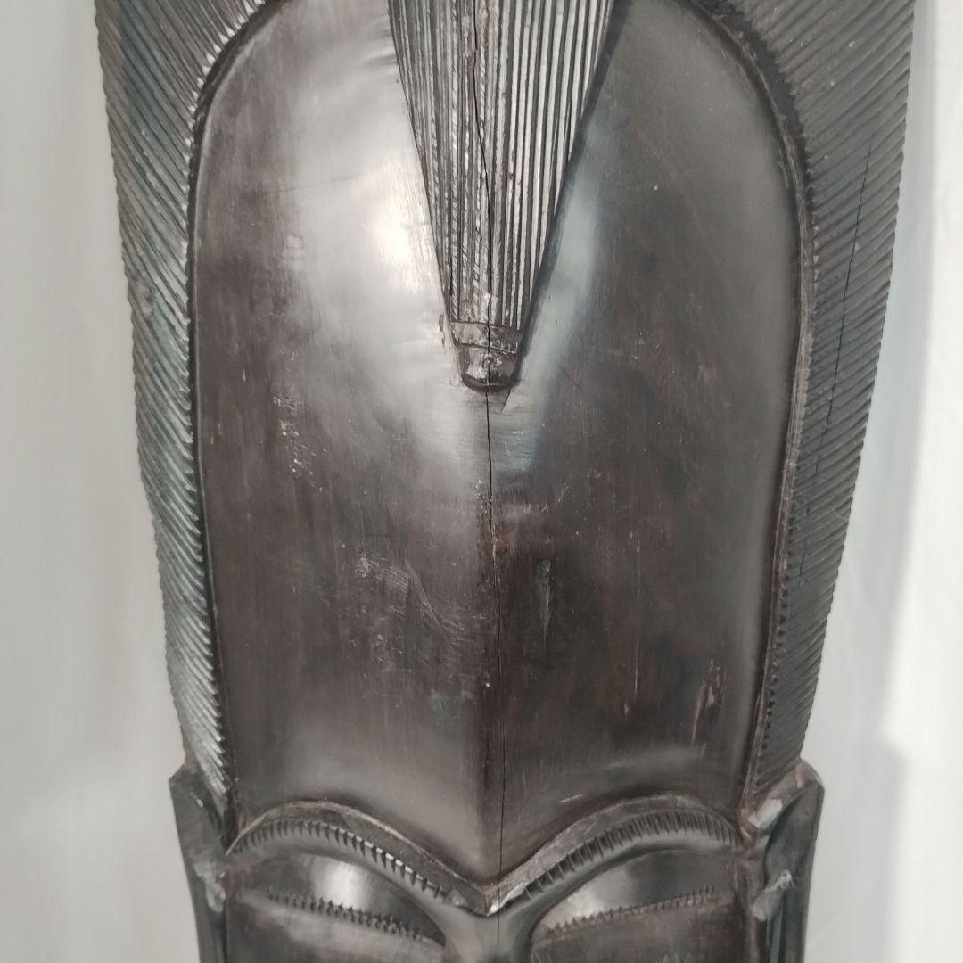 c【亀裂あり】 タンザニア 木製 彫刻 木彫り 面 特大