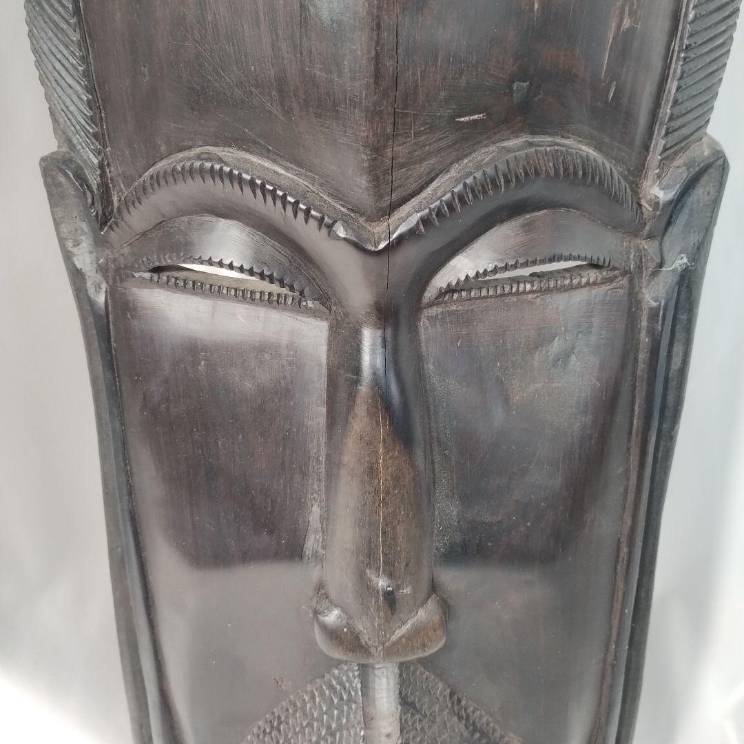 c【亀裂あり】 タンザニア 木製 彫刻 木彫り 面 特大