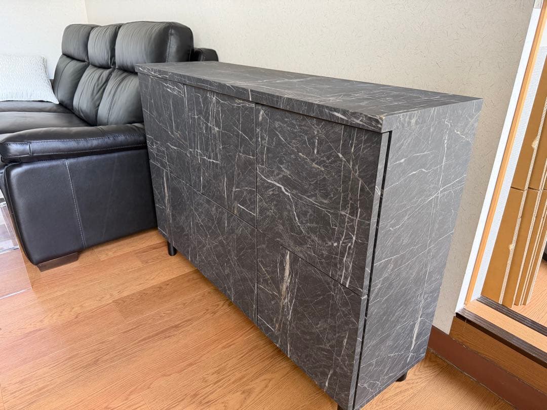 マーブル調 大理石調 キャビネット 6収納 薄型