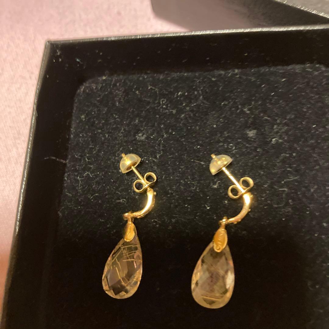 18K ルチルクォーツピアス(メレダイヤ入)