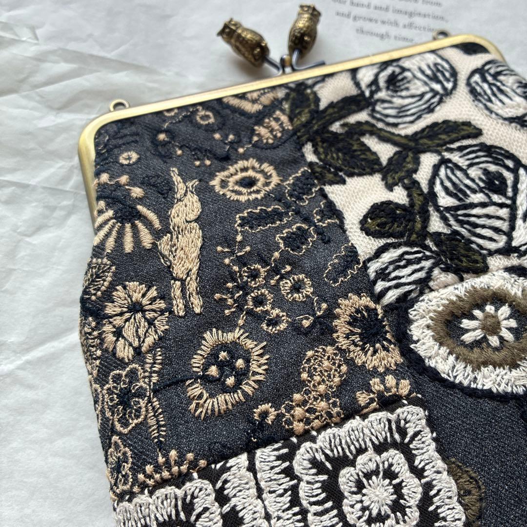 ミナペルホネン 生地使用　パッチワーク　がま口ポーチ　ハンドメイド