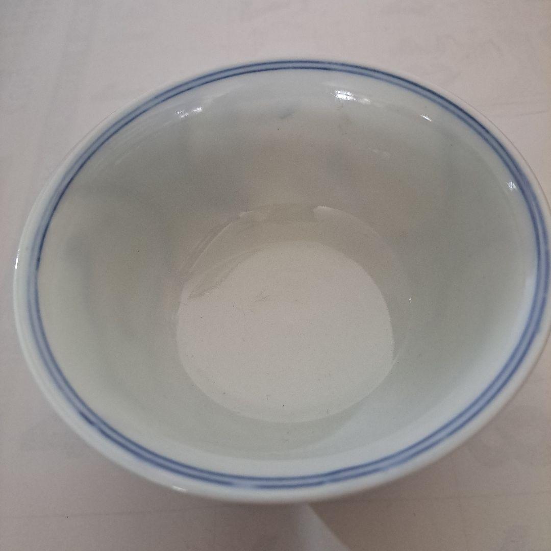 お値下げ中　　中国古玩　明時代　盛化年　薄焼　反縁椀　染付青磁　縦三割文