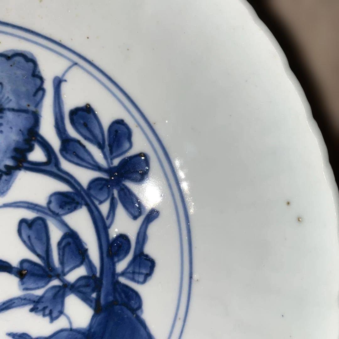 古染付 鳥草花文 7寸皿 明末清初期 中国明時代