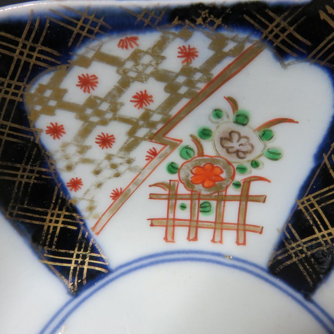 向付 小鉢 4客 色絵 角鉢 壽 瓢箪 花柵 唐草 古伊万里 窯