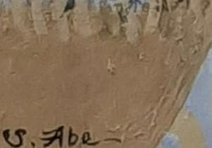 阿部盛有、「或る日の母子 Cardo(フジアザミ)」、希少画集の額装画、四季