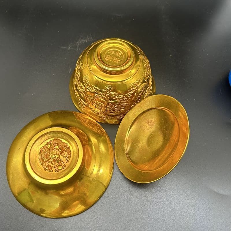 銅製 清乾隆竜鳳茶器 湯飲み 装飾品 現代工芸品 美術品 置物